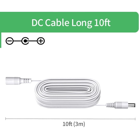 UYWGF-DC Power Extension Cable 5.5mm x 2.1mm 10FT 2Pack, Female to Male Power Cord for 12V/24V CCTV Security Cameras, DVR, IP/WiFi Cameras, LED Strip Lights, Routers, DC Power Supply Adapter - White
