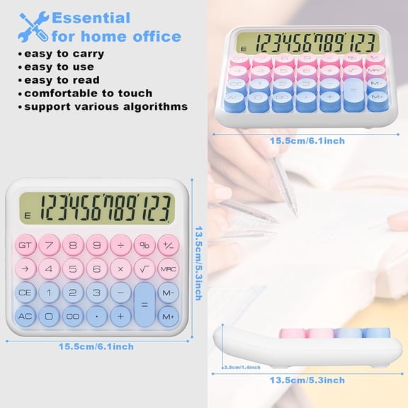 UYWGF-DECKLIT Battery Desk Calculator - 12 Digit Extra Large 5-Inch LCD Display, Big Buttons, 15 Tilt Screen (White)