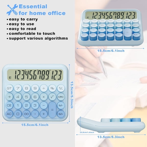 UYWGF-DECKLIT Battery Desk Calculator - 12 Digit Extra Large 5-Inch LCD Display, Big Buttons Easy to Press, 15 Tilt Screen (Ice Blue)
