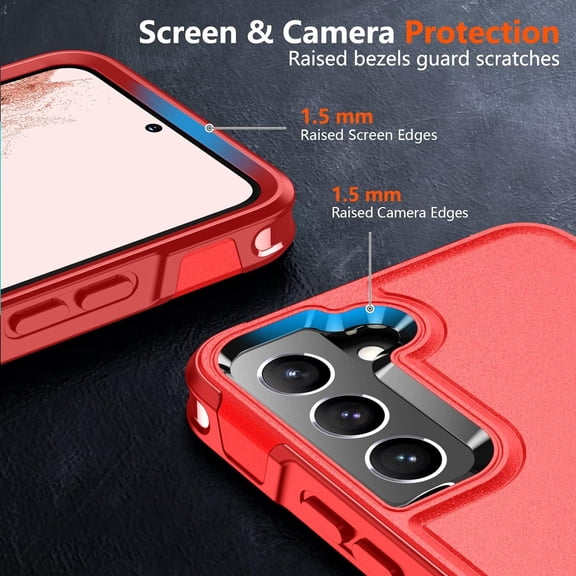 UYWGF-Designed for Samsung Galaxy S22 Case,[10 FT Military Grade Drop Protection],2 Pack [Tempered Glass Screen Protector+Camera Lens Protector] Heavy Duty Shockproof Case,Red