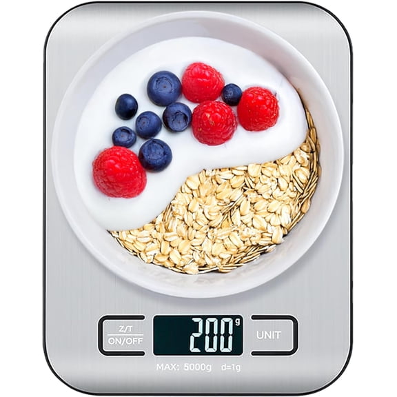 UYWGF-Digital Food Scale with 2 AAA Batteries Trnr-FDSCLE-SLV, Food Scale for Kitchen, Cooking Scale with Zero Tare Option, Kitchen Scale Weighs up to 11 Pounds, Measures in KG, G, LB, OZ, and ML