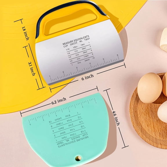 UYWGF-Dough Scraper 2 PCS, Stainless Steel Bench Scraper With Grip, Plastic Dough Cutter with Measuring Scale, Multipurpose Pizza Cutter, Pastry Scraper, Bread Scraper for Baking, Dough, Cake