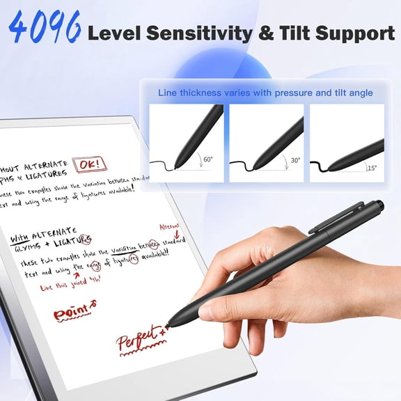 UYWGF-EMR Stylus Pen Compatible with Remarkable 2, Digital Stylus for Remarkable with Eraser, Tilt, 4096 Sensitivity, Palm Rejection, Title Support Pen for EMR Devices, Black