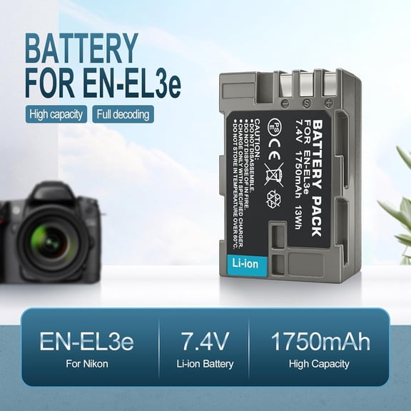 UYWGF-EN-EL3e Battery, 7.4V 1750mAh Lithium-Ion, 2 Pack, Compatible with Nikon D50 D70 D70s D80 D90 D100 D200 D300 D300s D700 DSLR Camera, Rechargeable