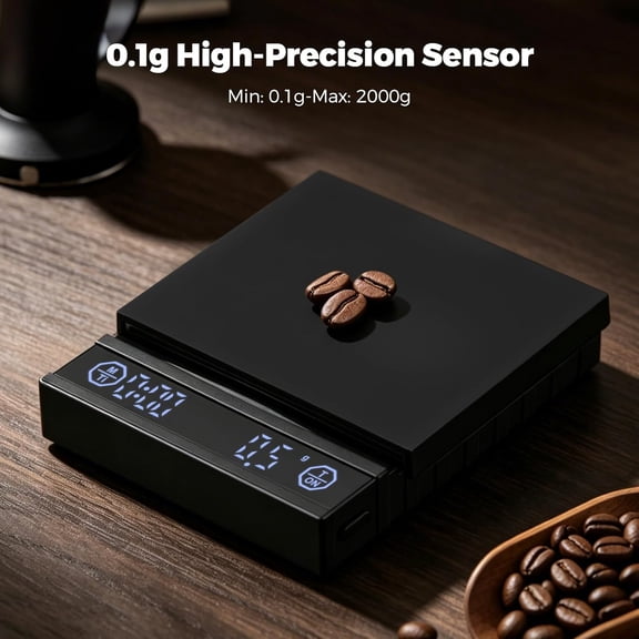 UYWGF-Espresso Coffee Scale with Auto Timer, 2kg/0.1g High-Precision Food Scale, Portable Digital Kitchen Scale for Espresso, Pour-Over, Matcha, with Brew Ratio Display (Black)
