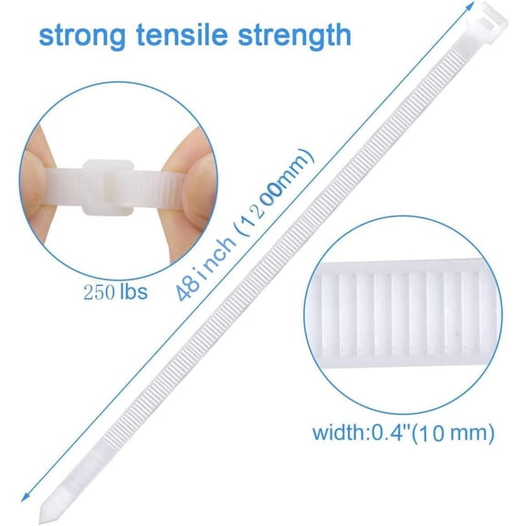 UYWGF-Extra long zip ties 48 inch white Large cable ties heavy duty outdoor use 250 lbs thick Nylon plastic Zipties 18 pcs