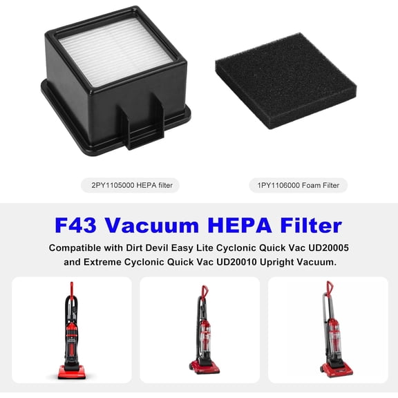 UYWGF-F43 Vacuum HEPA Filter Replacement Dirt Devil UD20005 UD20010 Easy Lite Cyclonic Quick Vac FOR Dirt Devil 2PY1105000 1PY1106000 HEPA Filter and Foam Filters - 2 Pack