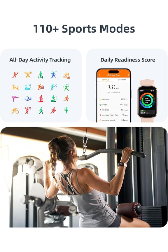 -Fitness Tracker with Step Counter/Calories/Stopwatch, Health Activity Tracker with Heart Rate Sleep Monitor, IP68 Waterproof Smart Watch 110+ Sport Modes Pedometer Watch for Women, Rose Gold