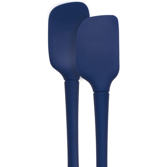 UYWGF-Flex Core Mini Silicone Spatula Spoonula Set of 2 for Cast Iron Non Stick Cooking & Baking, Dishwasher Safe Spatula & Spoonula All Silicone Heat Resistant BPA Free Kitchen Utensil, Deep Indigo