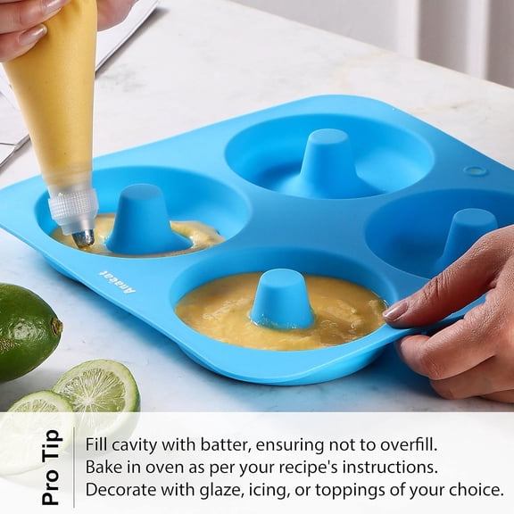 UYWGF-Full Size Donut Baking Pans 3 Pack, Big Size 4 Inch Silicone Baking Mold, Just Pop Out! Non Stick 6-Cavity Doughnut Trays for Bagels Donuts Cake Biscuit - BPA Free & Dishwasher Safe (3 colors)