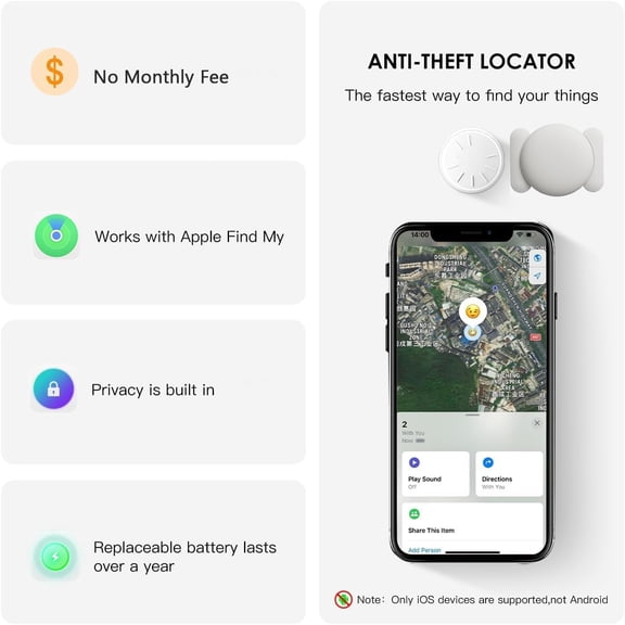 UYWGF-GPS Tracker for Vehicles, 1 PCS MINI Car Tracker Device Hidden, No Monthly Fee GPS Tracker, Real-Time Tracker Device for Vehicles, Work with Find My (iOS Only), Magnetic Waterproof Car Tracker,