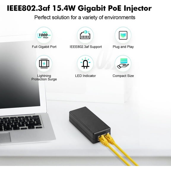 UYWGF-Gigabit PoE Injector 15.4W, 802.3af Power Over Ethernet Adapter, 10/100/1000Mbps, Non-PoE to PoE Plug & Play, Distance Up to 100 Meters (328 ft.)