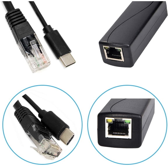UYWGF-Gigabit Type C PoE Splitter 5V 2.4A, IEEE 802.3af Standard, 10/100/1000Mbps Type C Power Over Ethernet Splitter for 5v Devices, iPads, USB, Dropcam, Raspberry Pi (TYPEC0502G Black)