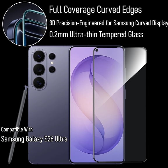 UYWGF-HD Clear Phone Screen Protector of High Definition Tempered Glass, Unbreak Military-Grade Shatterproof, 3D Curved Edge Full Coverage, Sensitive, Anti-Fingerprint, Bubble Free with Easy Aligned