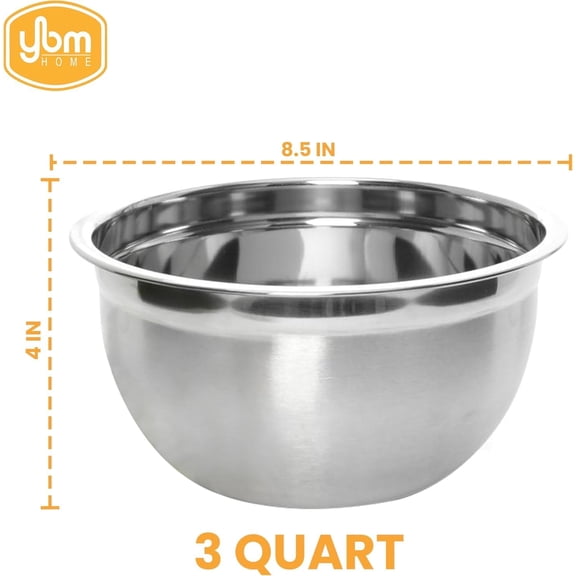 UYWGF-Heavy Duty Professional Stainless Steel Mixing Bowl Commercial Grade Deep Prep & Serving Bowl for Baking, Cooking, Dough Mixing & Food Prep, Dishwasher Safe, 3 Quarts