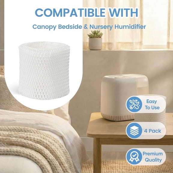 UYWGF-Humidifier Filter Replacement Compatible with Canopy Bedside and Nursery Humidifier, Made with Wood Pulp, Paper Filter, 4-Pack