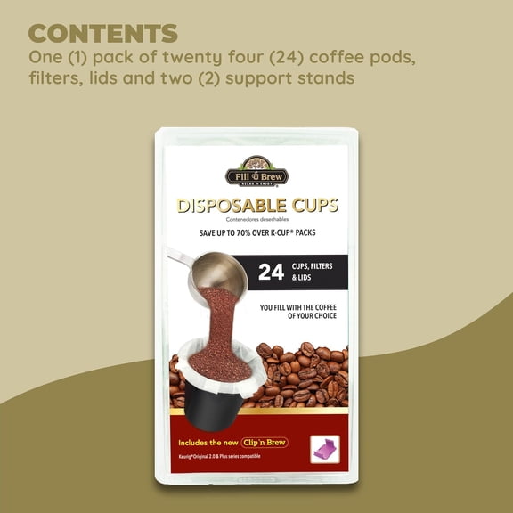 UYWGF-Individual Disposable Coffee Pod Cups, Compatible with Most Single-Serve Coffee Makers, 24-Count Fillable Cups, Filters & Lids