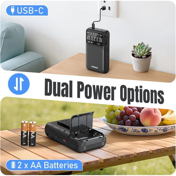 UYWGF-J-211 Portable Radio AM FM with USB C Charging and AA Battery Operated, Transistor Radio, Strong Reception& Clear Speaker, Headphone Jack, Back Clip, Lanyard, Small Radios Portable AM FM