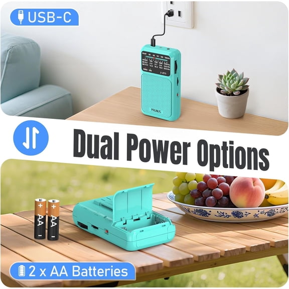 UYWGF-J-211 Portable Radio AM FM with USB Charging and AA Battery Operated, Transistor Radio, Strong Reception& Clear Speaker, Headphone Jack, Back Clip, Lanyard, Small radios Portable AM FM