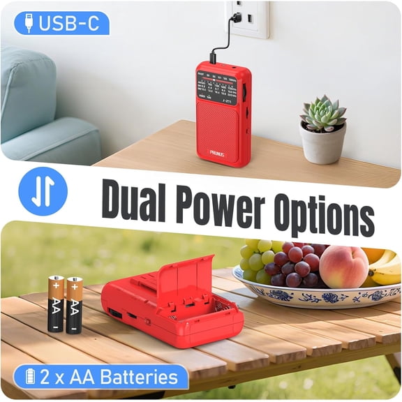 UYWGF-J-211 Portable Radio AM FM with USB Charging and AA Battery Operated, Transistor Radio, Strong Reception& Clear Speaker, Headphone Jack, Back Clip, Lanyard, Small radios Portable AM FM