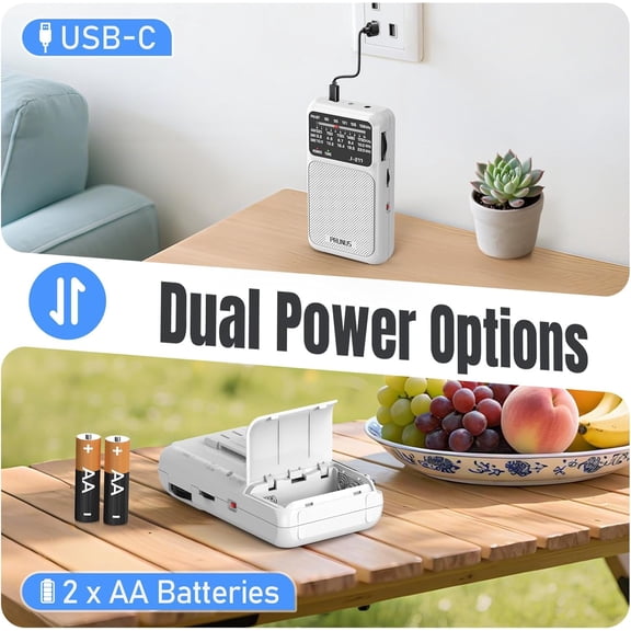 UYWGF-J-211 Portable Radio AM FM with USB Charging and AA Battery Operated, Transistor Radio, Strong Reception& Clear Speaker, Headphone Jack, Back Clip, Lanyard, Small radios Portable AM FM