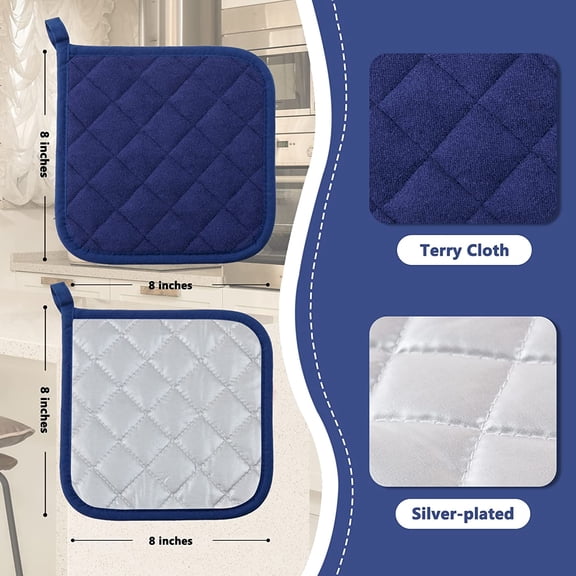UYWGF-Joyhalo 4 Pack Pot Holders for Kitchen,Cotton Oven Holder with Great Heat Resistance,Non Slip Hot Pads for Kitchen Clearance,Dark Blue