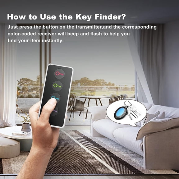 UYWGF-Key Finder Locator with Sound, 100ft RF Item Tracker Tags with LED Light, 80dB+ Loud Beep Wireless Remote Finder for Keys, Wallets, TV Remotes, Phones  4 Receivers, Easy for Seniors