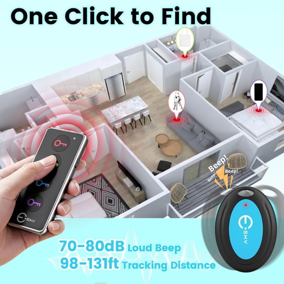 UYWGF-Key Finder Locator with Sound, 80dB Item Trackers with 131ft Range Beeper Tags, Wireless Key Finders for Finding Keys Wallet Remote Control Pet Phone, 4 Receivers & Flashlight