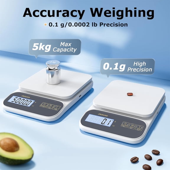 UYWGF-Kitchen Scale 5kg/0.1g Precision Food Scales for Kitchen Digital Scale Grams for Cooking Baking Weight Loss, Rechargeable Coffee Scale Food Weight Scale with Large Backlit LCD Display USB Cord