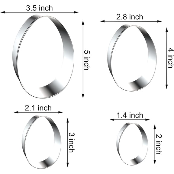 UYWGF-Large Egg Cookie Cutter Set in Different Sizes - 5 Inch, 4 Inch, 3 Inch, 2 Inch - 4 Piece - Stainelss Steel