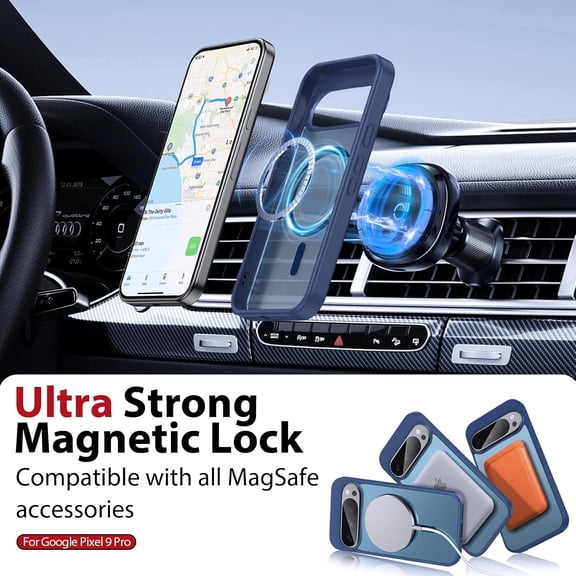 UYWGF-Magnetic for Google Pixel 9/Pixel 9 Pro Case, with Tempered Glass Screen Protector, Compatible with MagSafe, Military-Grade Matte Translucent Shockproof Protective for Pixel 9/9Pro, Sapphire Bl