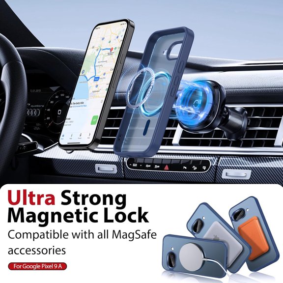 UYWGF-Magnetic for Google Pixel 9A Case, with Tempered Glass Screen Protector, Compatible with MagSafe, with Strap, Matte Translucent & Shockproof, Protective Cover Funda Google Pixel 9A, Sapphire Bl