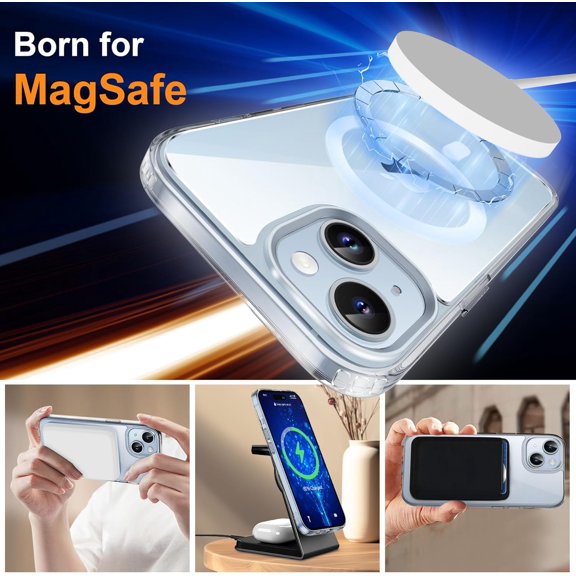 UYWGF-Magnetic for iPhone 14 Case, [Compatible with MagSafe] [2 Pcs Screen Protectors] [15 FT Drop Protection] Transparent Back Shockproof Bumper Protective Phone Cover - Clear
