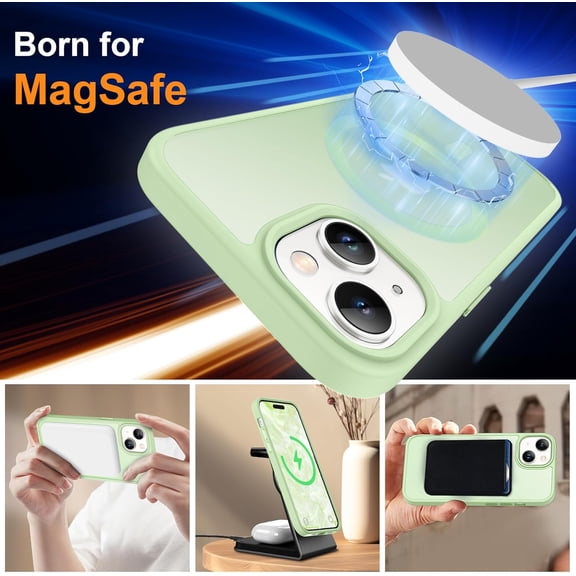 UYWGF-Magnetic for iPhone 15 Case, [Compatible with MagSafe] [2 Pcs Screen Protectors] [15 FT Drop Protection] Frosted Translucent Back, Shockproof, Anti-Scratch - Light Cyan
