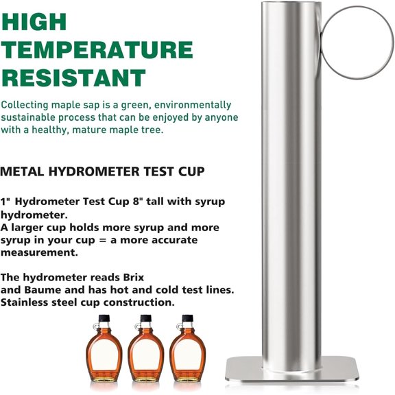 UYWGF-Maple Syrup Hydrometer Test Cup Kit - Maple Syrup Density Kit, Baume and Brix Scale, Stainless Steel Maple Syrup Kit with Cleaning Brush - Calibrated to Create Pure Maple Syrup