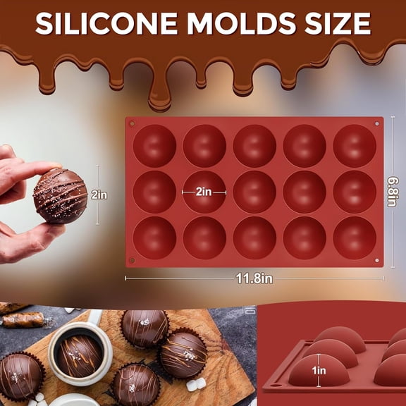 UYWGF-Medium Silicone Hot Chocolate Bomb Molds, 2 Packs 15 Holes Semi Sphere Mold 2" Half Sphere Silicone Baking Molds for Making Chocolate, Cake, Jelly, Dome Mousse
