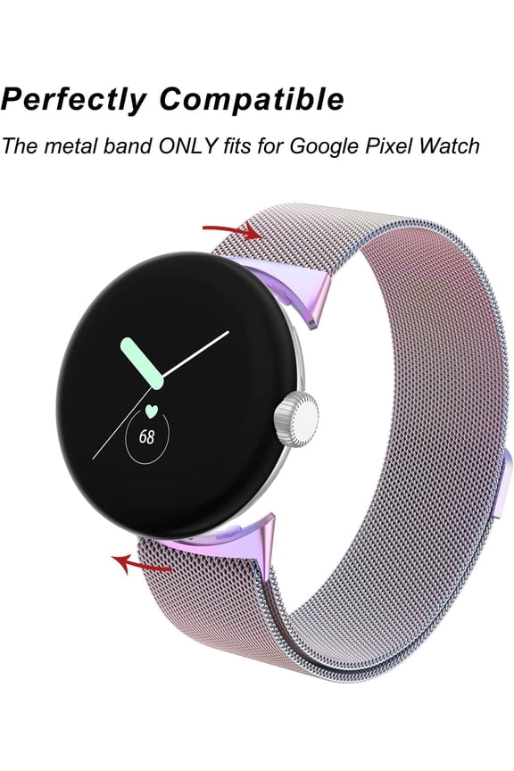 -Metal Band Compatible with Google Pixel Watch Bands for Women Men, Stainless Steel Mesh Loop Adjustable Wristband Replacement Strap for Google Pixel Watch 1/2 / 3 41mm Band