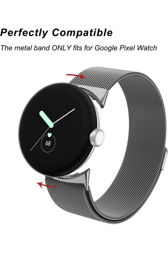 -Metal Band Compatible with Google Pixel Watch Bands for Women Men, Stainless Steel Mesh Loop Adjustable Wristband Replacement Strap for Google Pixel Watch 1/2 / 3 41mm Band