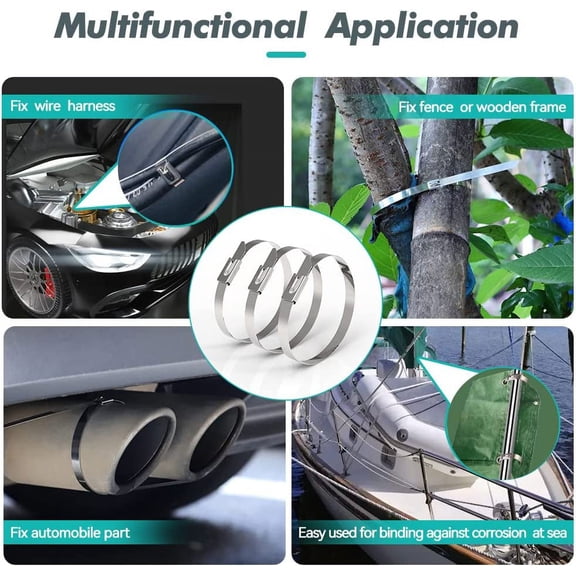 UYWGF-Metal Zip Ties 14 inch 316 Stainless Steel Locking Cable Marine Grade 250LB 350mm 100pcs Heavy Duty Exhaust Wrap Multi Purpose Binding for machinery, vehicles, farms, cables, pipes,Fence