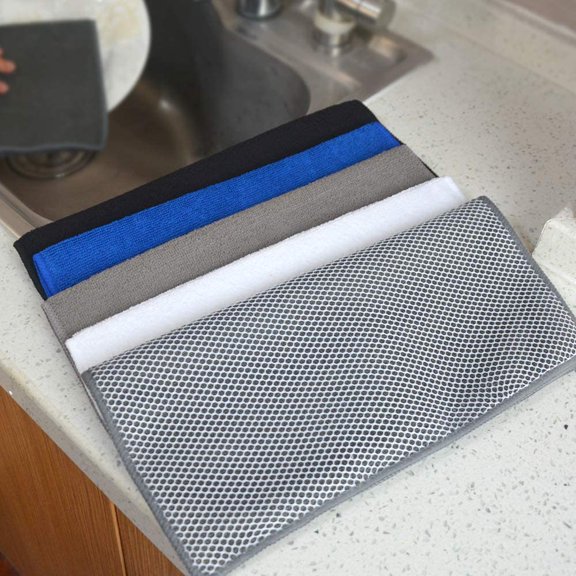 UYWGF-Microfiber Dish Cloth for Washing Dishes Best Kitchen Washcloth Cleaning Cloths Poly Scour Side 12inchx12inch 5 Pack (Blue+White+Grey+Brown+Black)