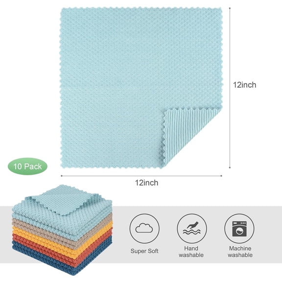 UYWGF-Microfiber Dish Cloth for Washing Dishes Rags Best Kitchen Washcloth Cleaning Cloths with Poly Scour Side Popcorn Texture 5 Color Assorted 12Inchx12Inch 10 Pack