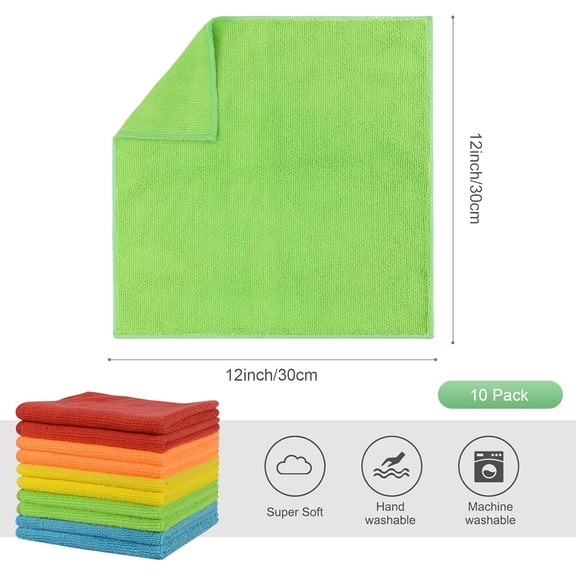 UYWGF-Microfiber Dish Cloth for Washing Dishes Rags Best Kitchen Washcloth Cleaning Cloths 5 Color Assorted Meshless Cloth 12Inchx12Inch 10 Pack