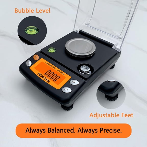 UYWGF-Milligram Scale, Dual Powered, Large Display, mg Scale, Adjustable Feet, 50g x 0.001g -Black, Digital Powder Scale, Level Bubble, Accurate and Sensitive