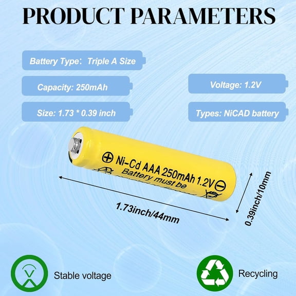 UYWGF-Ni-Cd AAA 250mAh 1.2v Solar Batteries 10 Packs, Rechargeable Triple A 250mAh Battery for Outside Solar Lights, Garden Lamp, String Lights, LED Rope