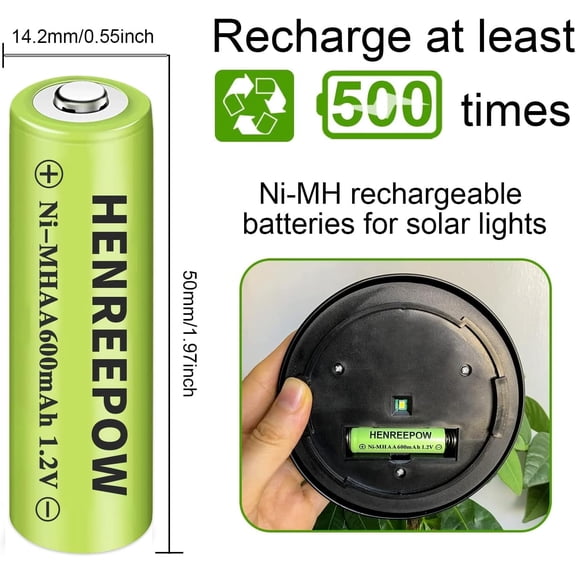 UYWGF-Ni-MH AA Rechargeable Batteries, Double A High Capacity 1.2V Pre-Charged for Garden Landscaping Outdoor Solar Lights, String Lights, Pathway Light (AA-600mAh-12pack)