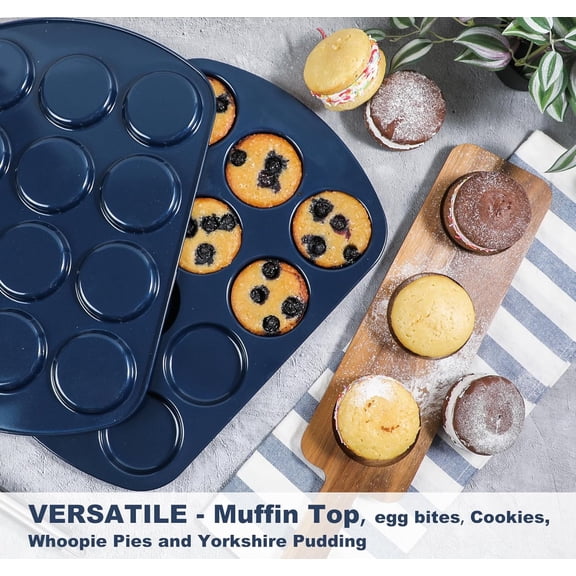 UYWGF-Non-Stick Muffin Top Pan for Baking Egg Bites, Whoopie Pies, Cookies, Yorkshire Pudding, Heavy Gauge Carbon Steel Set of 2