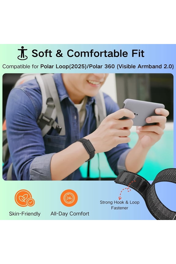 -Nylon Bands Compatible for Polar Loop (2025) / Visible Armband 2.0 Straps, Hook & Loop Soft Weave Stretchy Breathable Replacement Sport Wristbands with Buckle, Fitness Bracelets, No Tracker