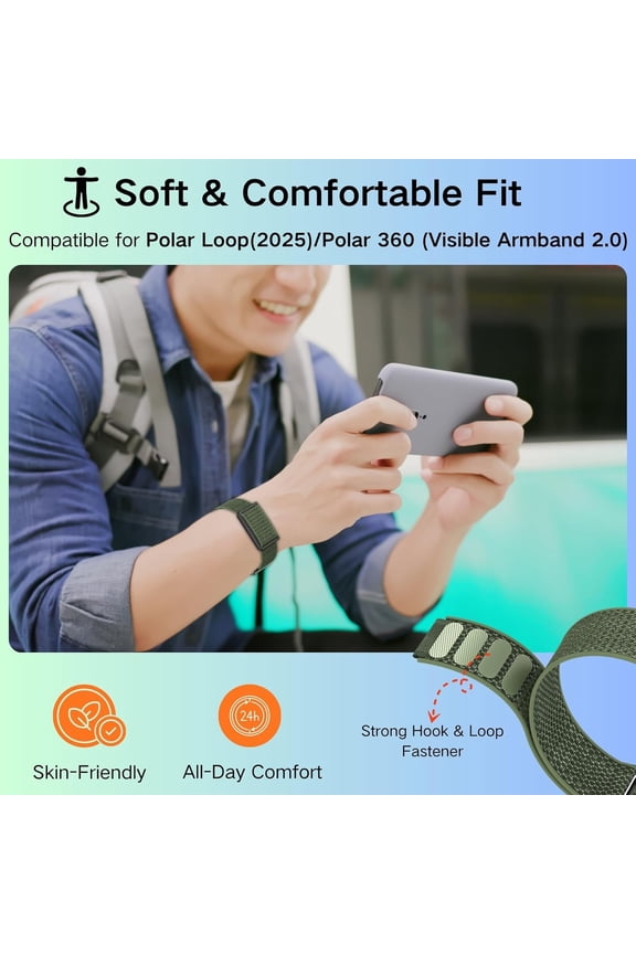 -Nylon Bands Compatible for Polar Loop (2025) / Visible Armband 2.0 Straps, Hook & Loop Soft Weave Stretchy Breathable Replacement Sport Wristbands with Buckle, Fitness Bracelets, No Tracker