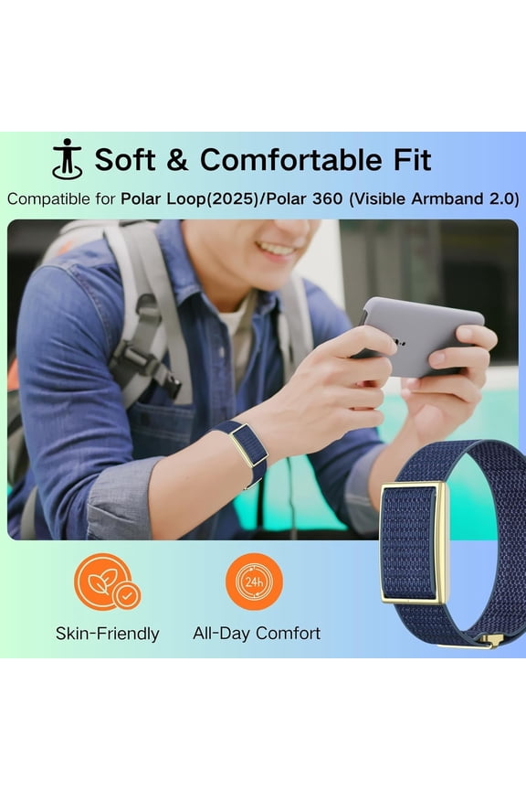 -Nylon Bands Compatible for Polar Loop (2025) / Visible Armband 2.0 Straps, Hook & Loop Soft Weave Stretchy Breathable Replacement Sport Wristbands with Buckle, Fitness Bracelets, No Tracker