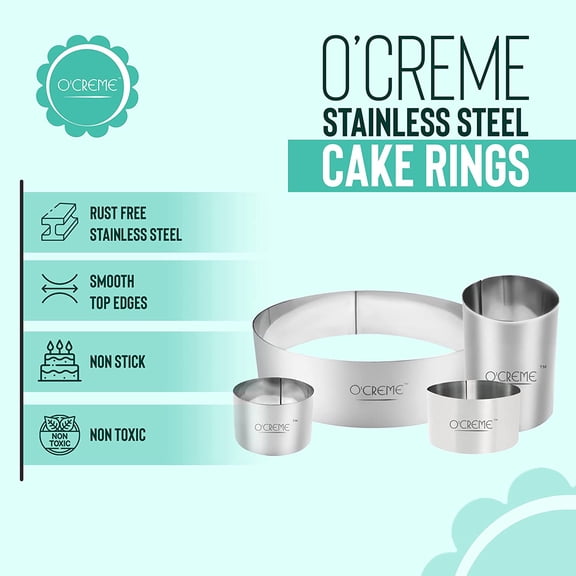 UYWGF-O'Creme Cake Ring Sturdy Stainless Steel Round Mousse Cake Ring Mold for Baking, Dessert Cake Decorating Pastry Rings 3 Inch Diameter x 3 Inch High